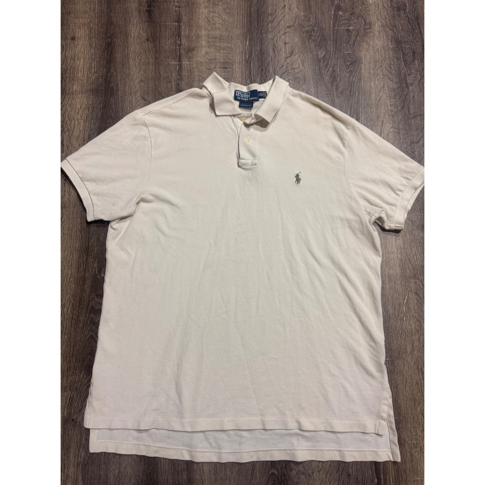 Polo Ralph Lauren Mens XL Custom Fit Cream Cotton Pique Short Sleeve Polo Shirt